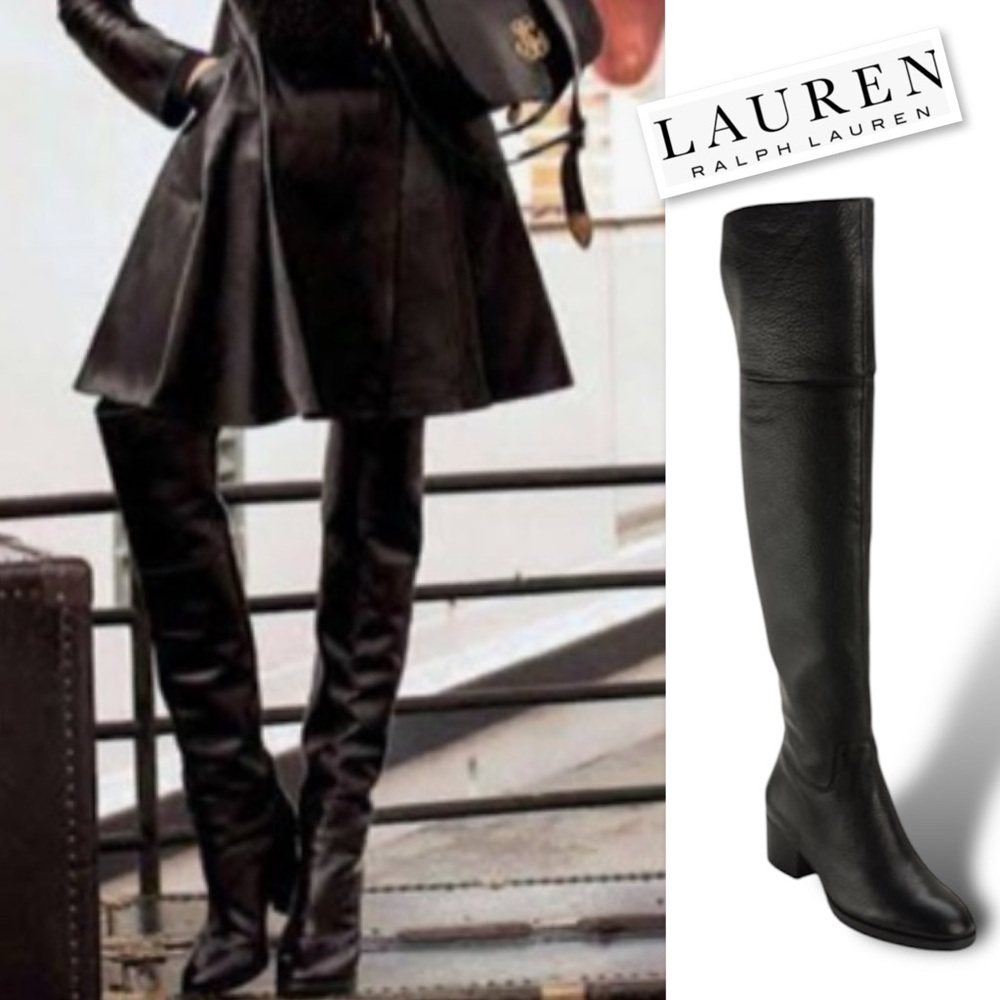 Ralph Lauren Black Leather Over-the-Knee Boots Size 9B